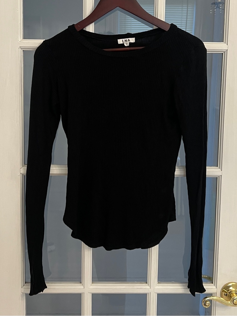 LNA Women's Black Ribbed Wide Neck Long Sleeve Top Size S